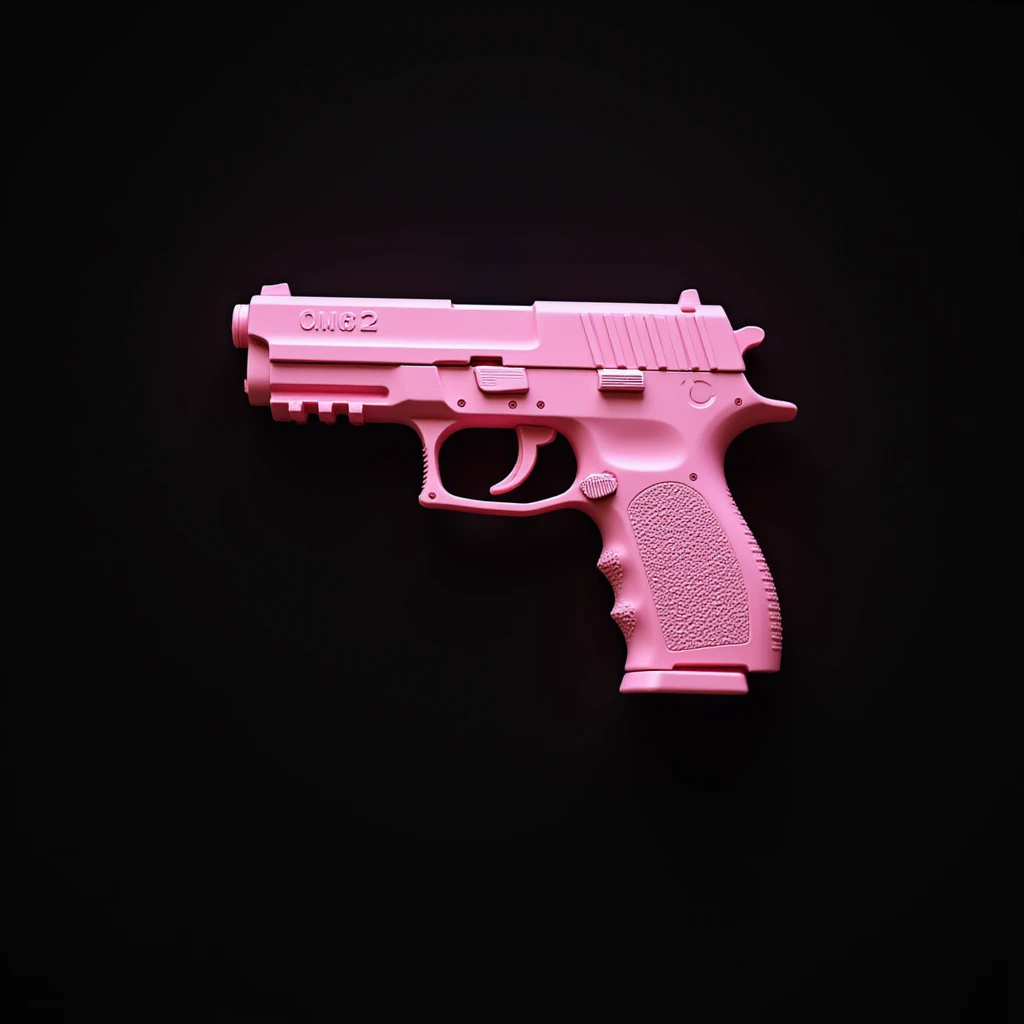 photorealistic pink pistol with a dark background, no heart shapes or motifs emoji