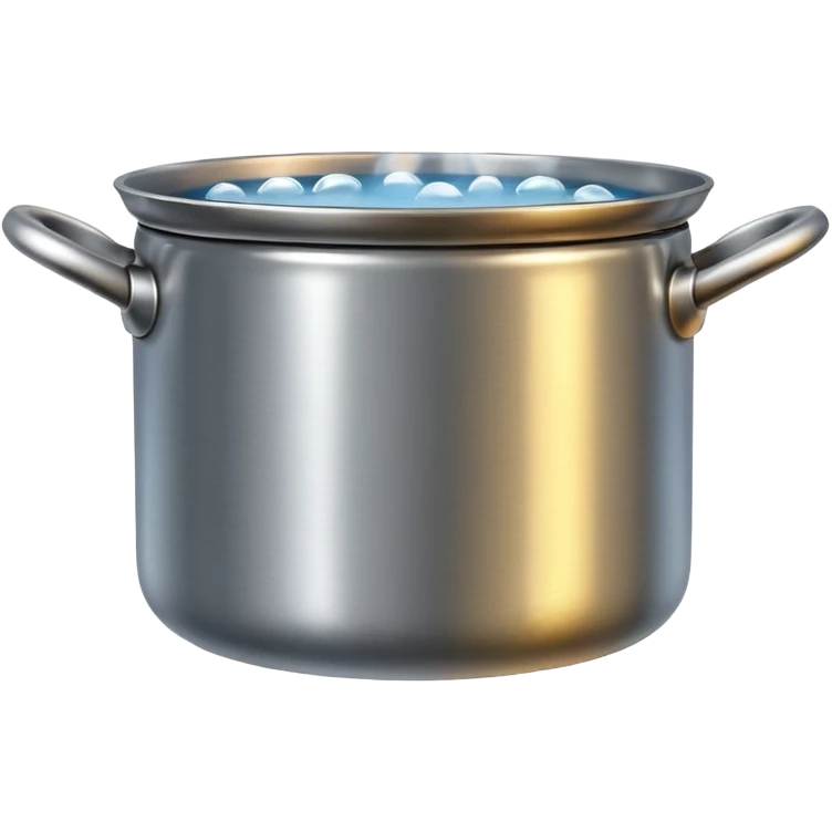small metal pot filled with boiling water on a stove, visible hot steam and rising bubbles, realistic heat effect, shiny pot surface, bright lighting, clean white background

 emoji