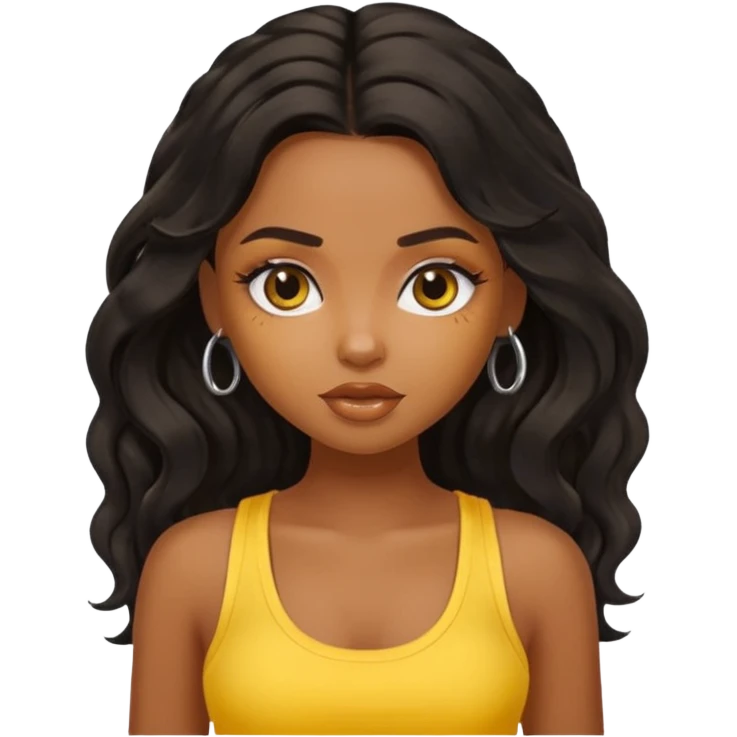 a pretty bratz dusky girl with long wavy black hair in a yellow tank top emoji