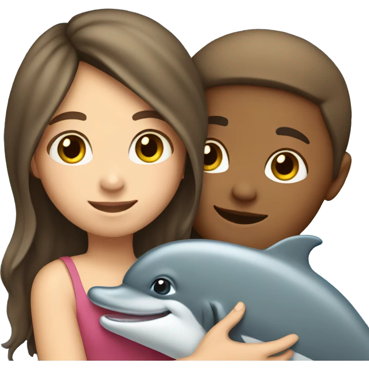 girl with brown hair hugging dolphin emoji
