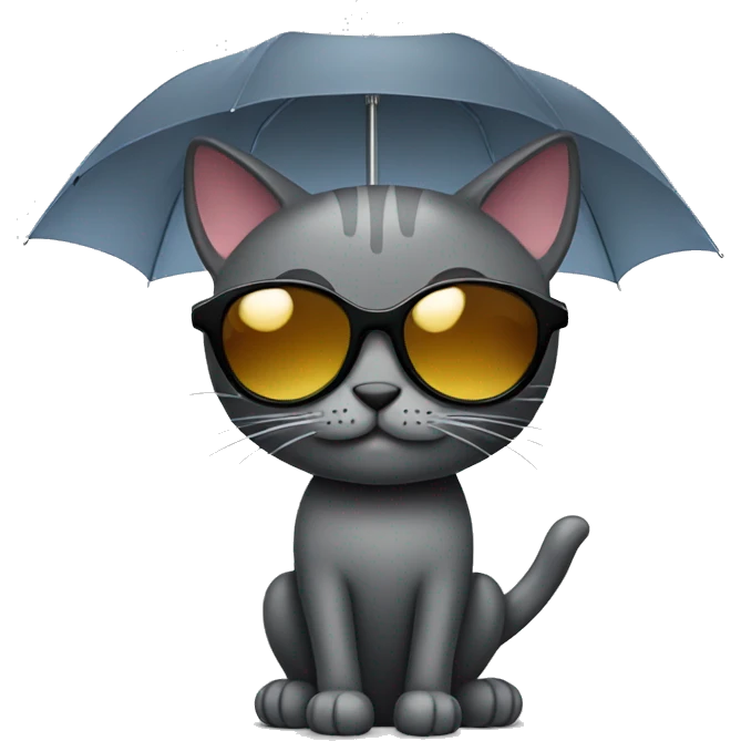 Dark grey cat with sunglasses and an umbrella  emoji