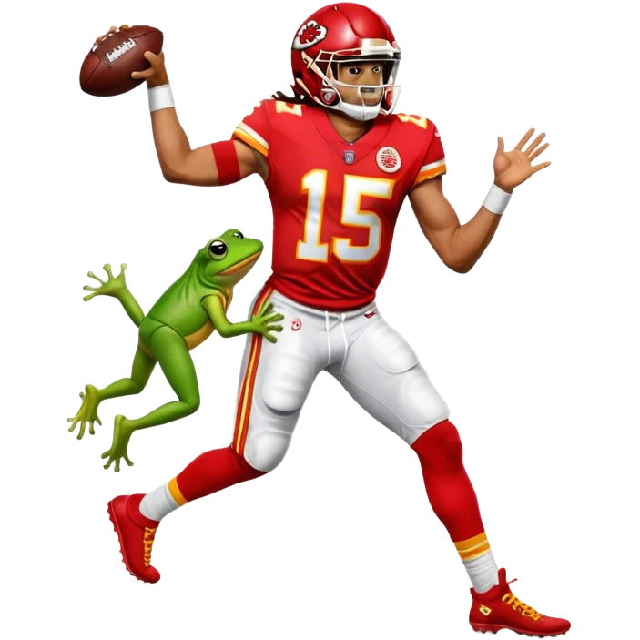 Jalen hurts stepping on Kermit in a chiefs Jersey with 15 on it emoji