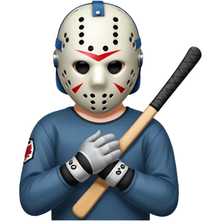 a cartoon image of Jason Voorhees, looking cute, with his hands clasped in front of him, at a sideways angle emoji