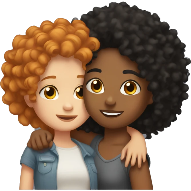 A mixed girl with curly black hair hugging a ginger girl emoji