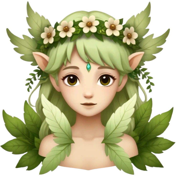 a forest fae spirit with leafy wings and flower crown emoji