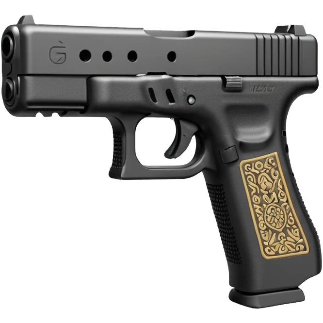 Glock 17 with an extended magazine and a clear legible engraving "N Block 17" emoji