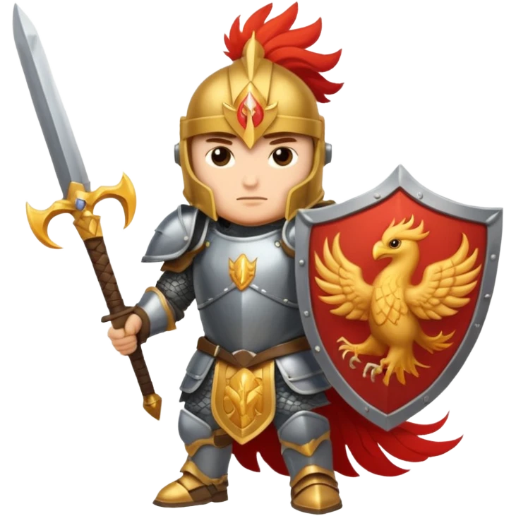 Warrior with a shield with a phoenix on it and a sword in heavy armor emoji