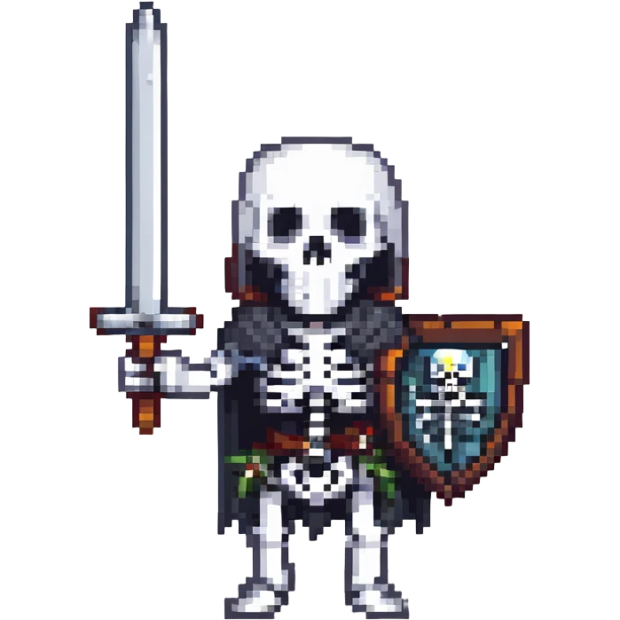 skeleton with a sword, black bones, obsidian sword emoji