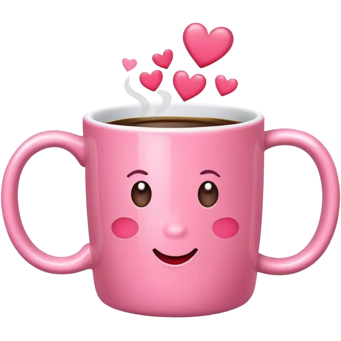 Pink coffee mug with hearts emoji