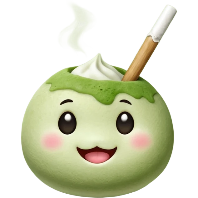Matcha mochi cute face smoking joint emoji