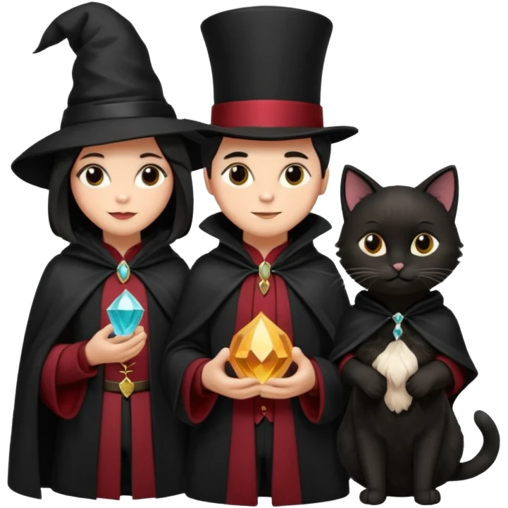 magician couple and their pet cat emoji