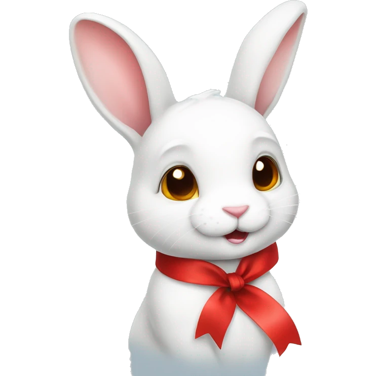 Cute white rabbit with red ribbon on ear emoji