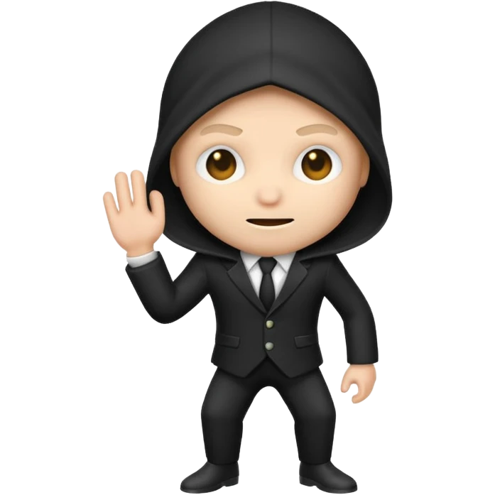 thief emoji wearing a black and white suit, sneaky expression emoji
