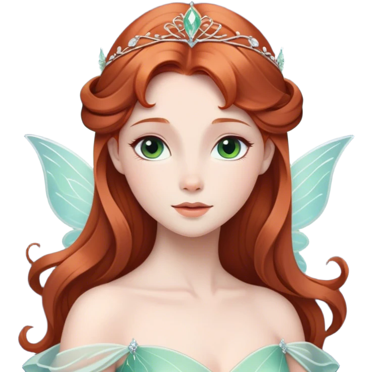 Cinematic Timeless Sleeping Beauty Portrait Emoji, rendered in a clean, vector style. Depict Aurora with delicate porcelain skin, elegantly arranged auburn hair, and a serene, graceful expression, dressed in her iconic gown. The design features bold, simplified shapes, a soft, enchanting glow, and a subtle glowing outline, capturing her timeless, fairy-tale beauty. emoji