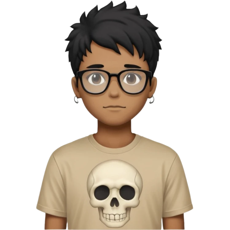black anime hair guy with skeleton makeup wearing a stussy tshirt with glasses emoji