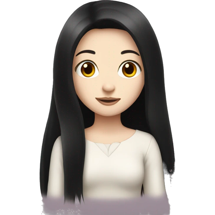 Pale girl with long black hair with heart  emoji