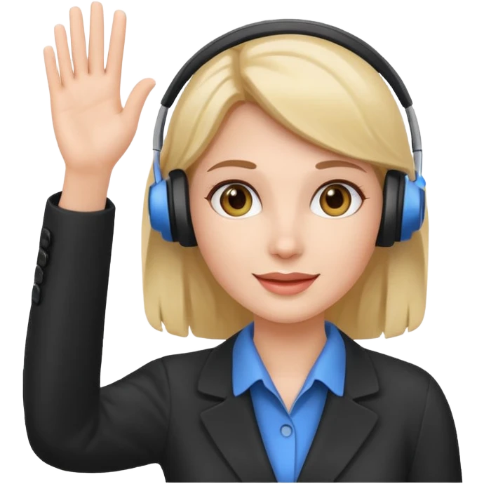female phone support agent, waving, headset emoji