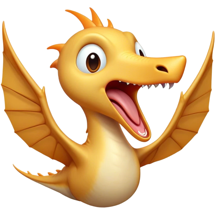 Cinematic Cute Yawning Pterodactyl Portrait Emoji, Head tilted slightly with a dramatic, wide-open yawn, showcasing a slender, gracefully curved body with softly drooping wings and sleepy, half-closed eyes, Simplified yet irresistibly cute features, highly detailed, glowing with a soft, cozy aerial glow, high shine, relaxed yet expressive, stylized with a dash of whimsical flight charm, soft glowing outline, capturing the essence of a drowsy yet affectionate Pterodactyl that appears ready to stretch and yawn its way out of the screen! emoji
