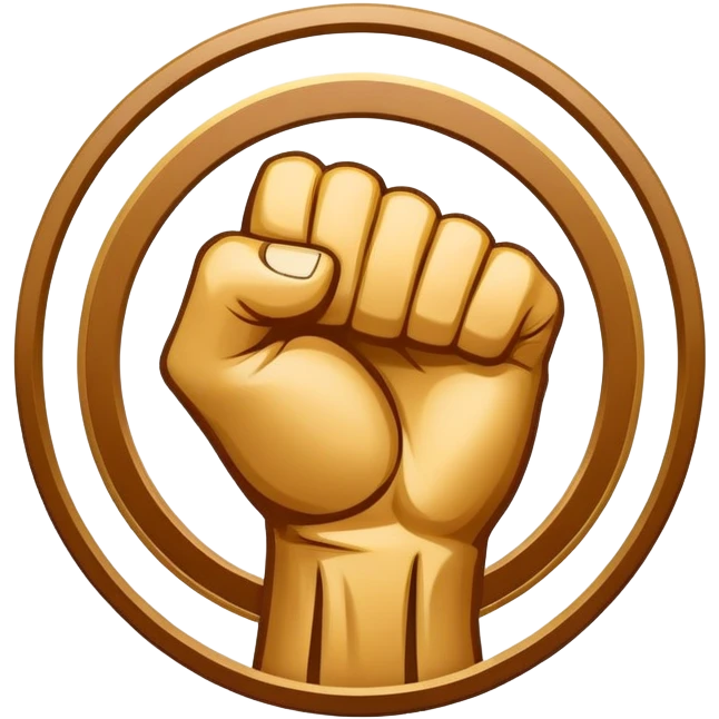 Round emblem symbolizing martial arts with a stylized fist at the center, representing the power and discipline of striking. The fist is bold and dynamic, surrounded by sharp motion lines to emphasize strength and speed.  emoji