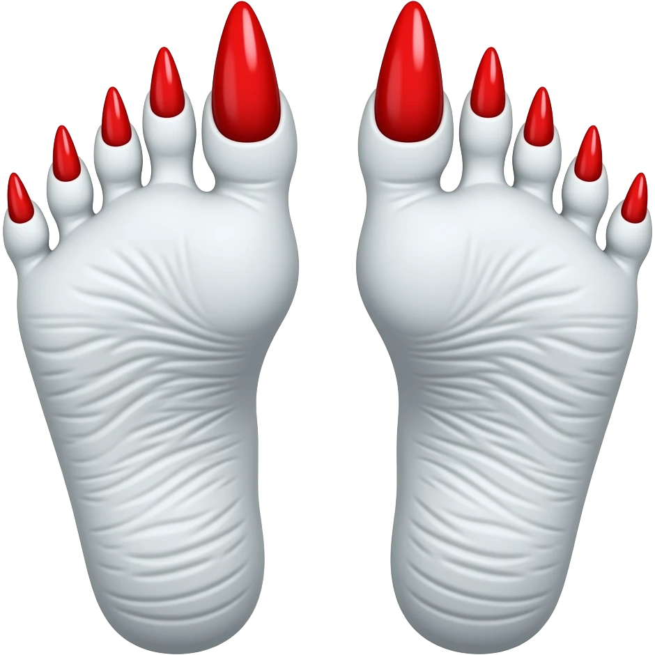 White rinkly feet with red long toenails emoji