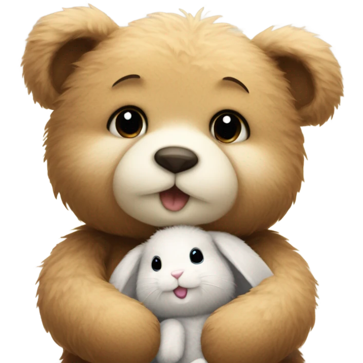 Teddy bear hugging bunny emoji