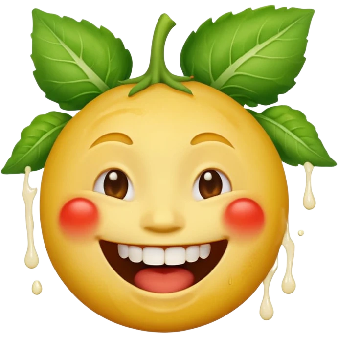 yellow face emoji laughing with vegetable leaf stuck on teeth stain emoji