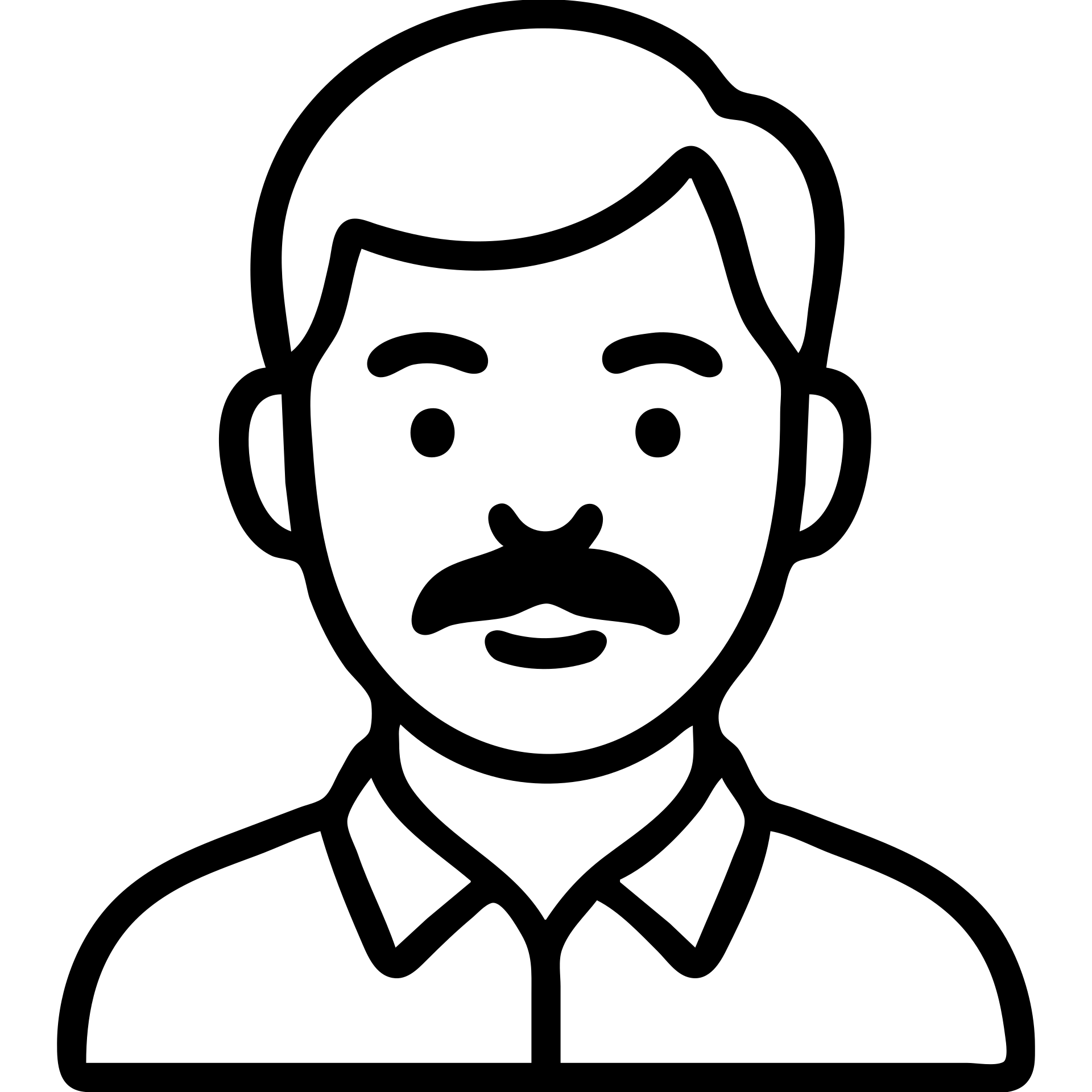 Asian man with black mustache and red hair, outlined icon style emoji