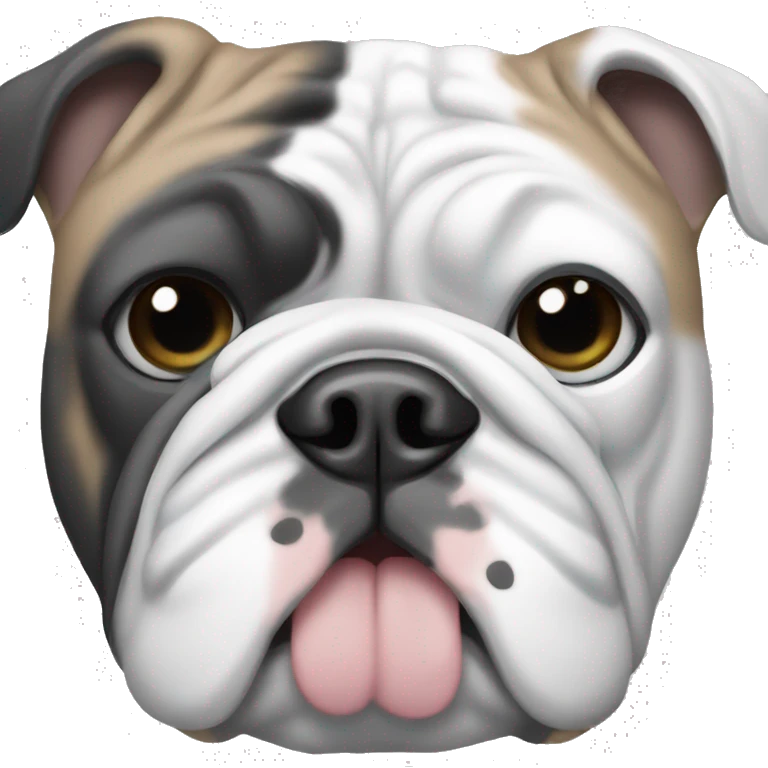 English bulldog in black gray and white with blue eyes emoji