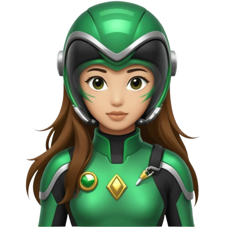 Green power ranger Asian girl with a scuba diver gear, long brown hair  emoji