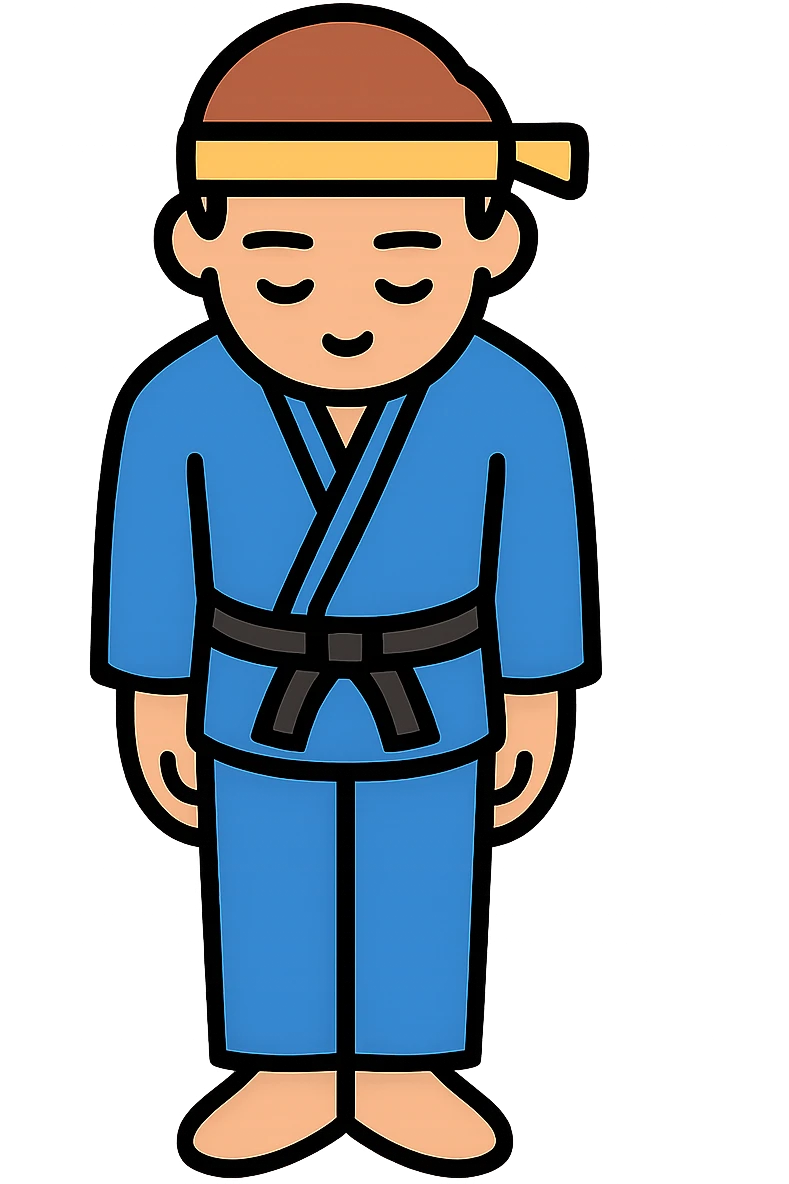 karate kid bowing respectfully, blue gi, calm and focused, minimal flat icon style emoji