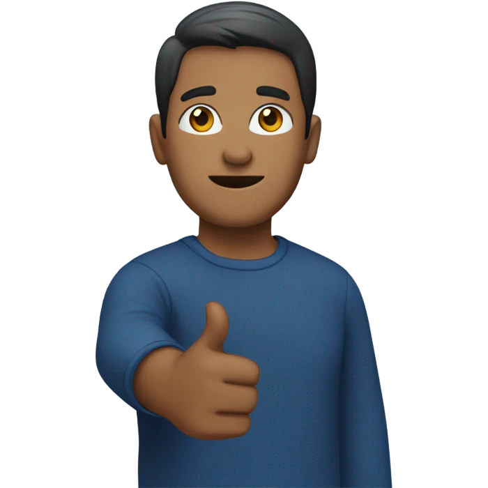 dark blue shirt, arm pointing across body emoji