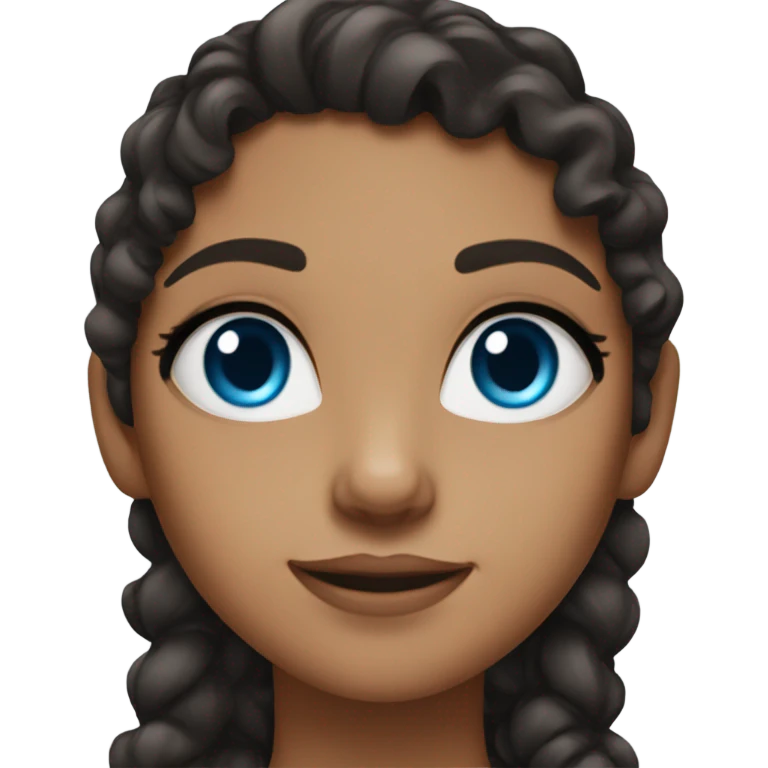 a dark brown curly hair girl with blu eyes long feline lashes   emoji