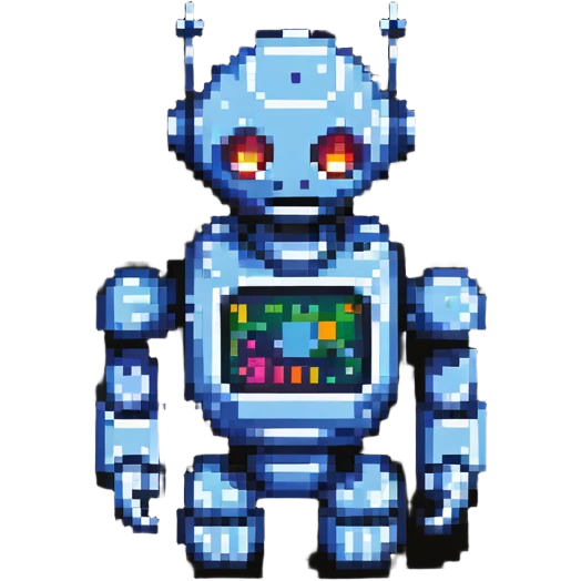 Pixelated robot coder, programming logo emoji