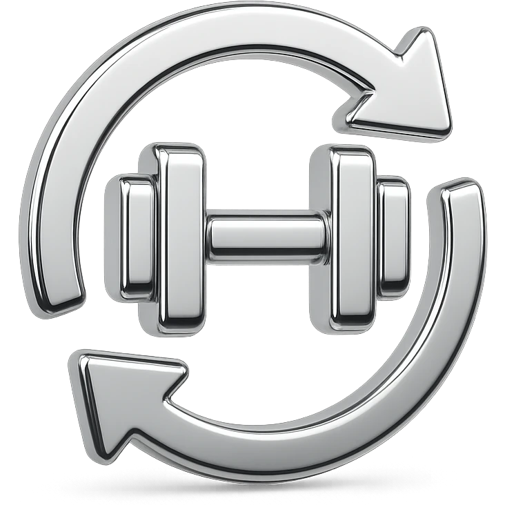 Minimal flat icon combining a gym symbol and a circular repeat arrow emoji