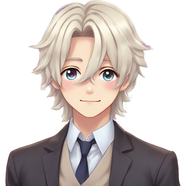 Gorgeous romantic hot attractive anime style modern gentlemanly anime shojo guy with long pretty lustrous hair and colorful eyes and blushing face aesthetic trending style  pastelcore cottagecore kawaiicore emoji