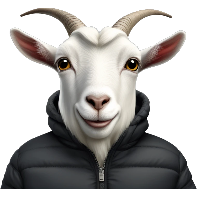Goat in black puffy jacket driving hummer ev emoji