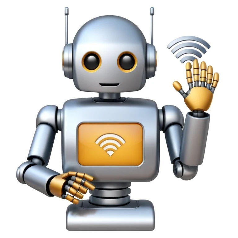 robot and Wi-Fi icon merged together, white background emoji