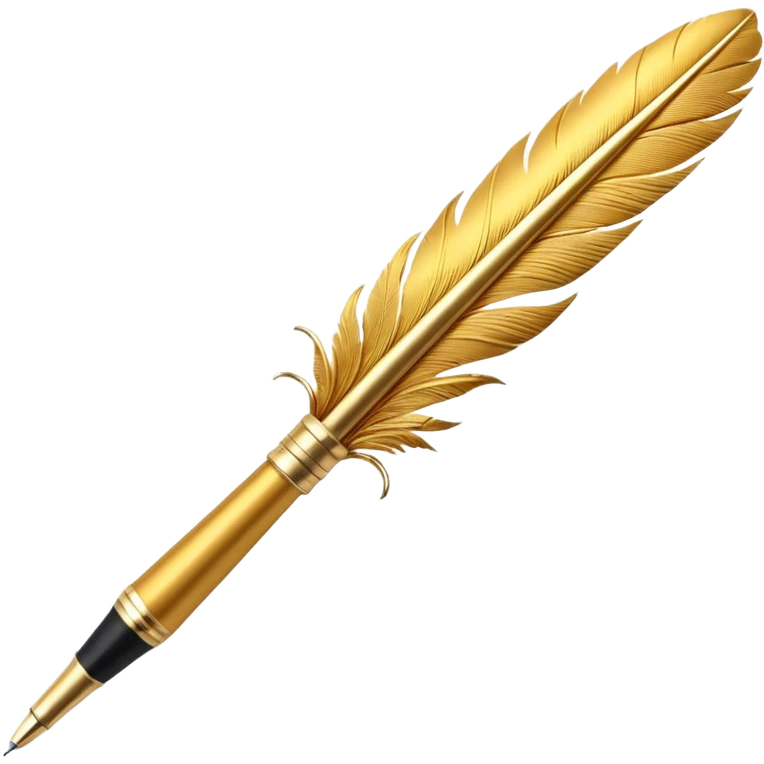 3D perspective Premium golden feather pen emoji