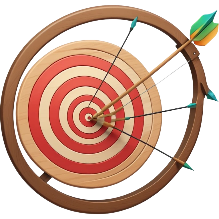 the recursive bow with an arrow drawn back, aimed at a target with concentric rings. The background suggests a calm, outdoor archery range, emphasizing the precision, focus, and skill required in archery as a competitive sport. emoji