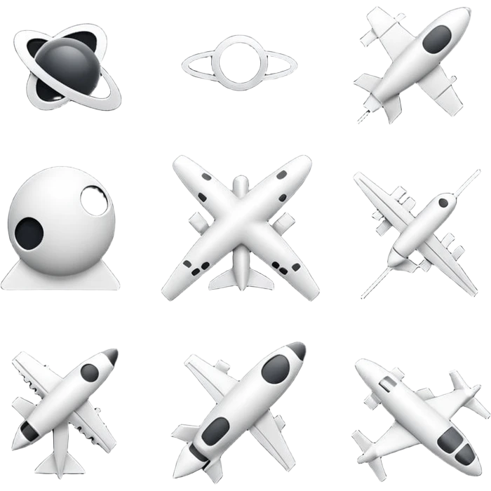 square minimal icons, space semiotic, black print on white background, square outline icons, minimalist symbols, transportation, economy, engineering, industry. Designed for signage.  emoji