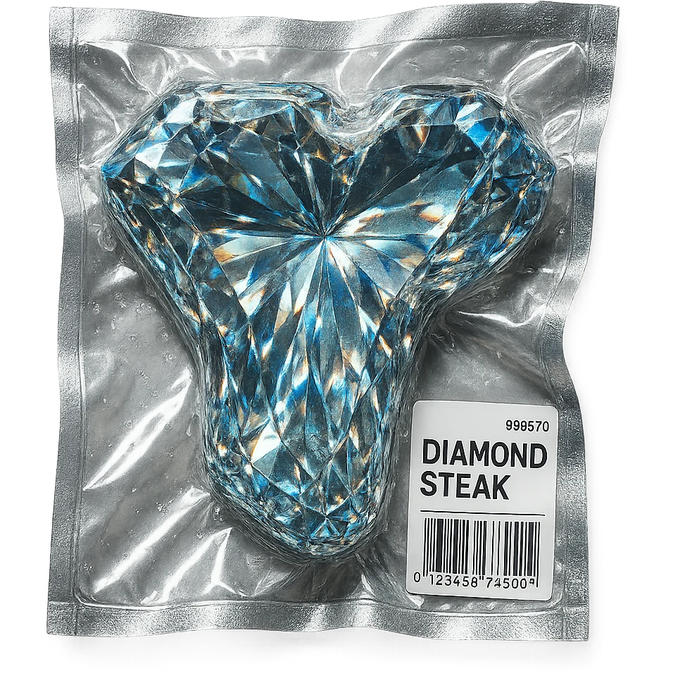 meat steak made of diamond, glossy and puffy emoji