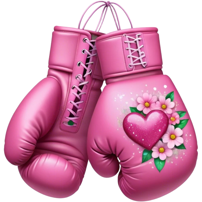 Pink boxing gloves with heart and flowers and glitter  emoji