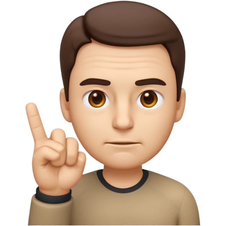 iOS-style 3D emoji: a person with slightly furrowed eyebrows, serious expression, head tilted forward, index finger raised and wagging, with motion lines around the finger to show movement emoji