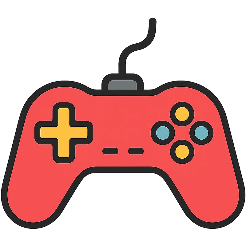 game controller, lineal color icon style, clean lines, vibrant color fill, modern and playful, suitable for app icon emoji
