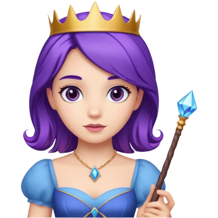 Princesses with Magic Wand in Purple Hair, blue dress emoji