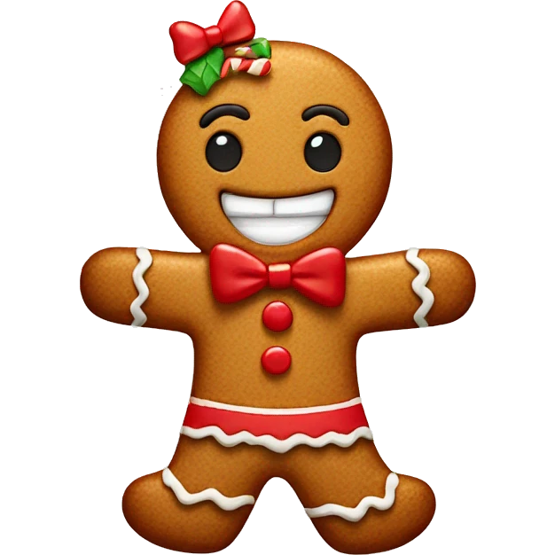 Smiling gingerbread wearing bow emoji
