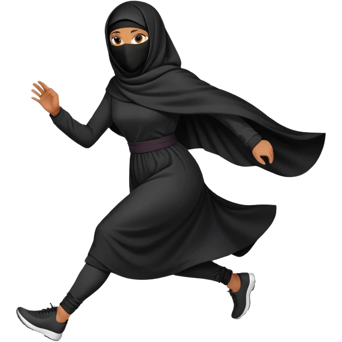 woman in a black niqab, running, dynamic pose emoji