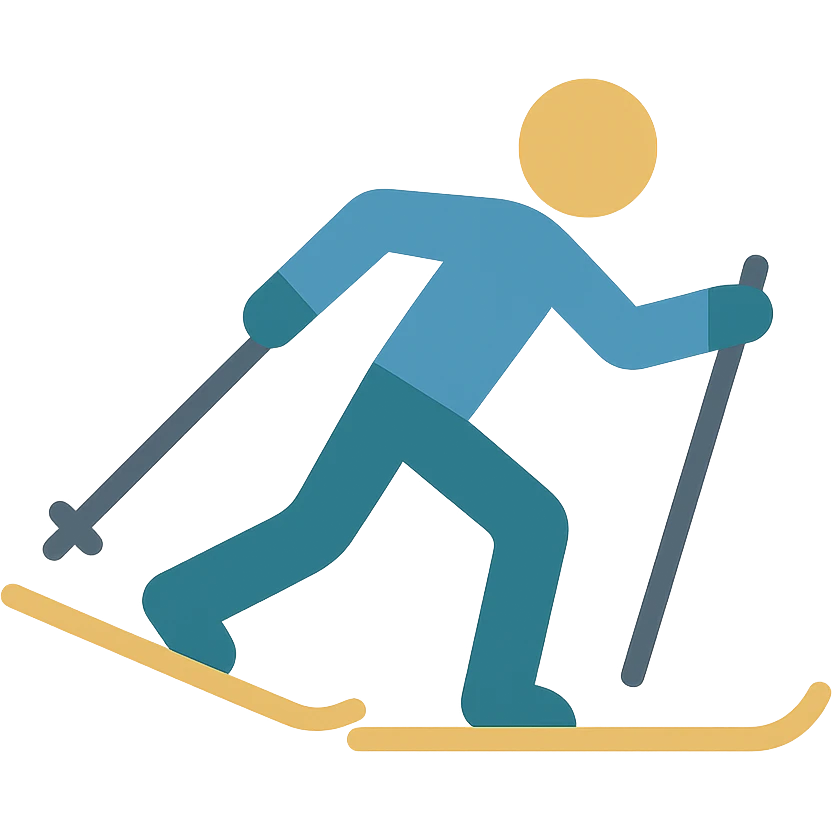cross-country skier, dynamic pose, simple and bold design, color filled icon emoji