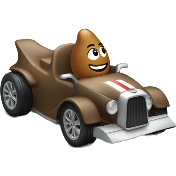 Poop emoji riding a race car emoji