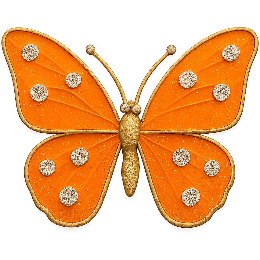single tangerine orange butterfly, bright orange enamel, sparkling gems, transparent background emoji